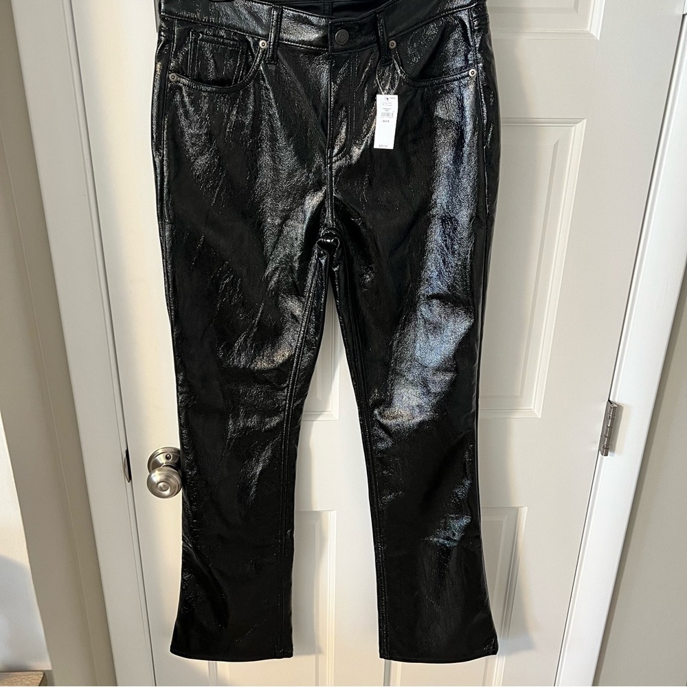 NWT Gap Mid Rise Vegan Patent Leather Baby Boot Pants Black Size 8